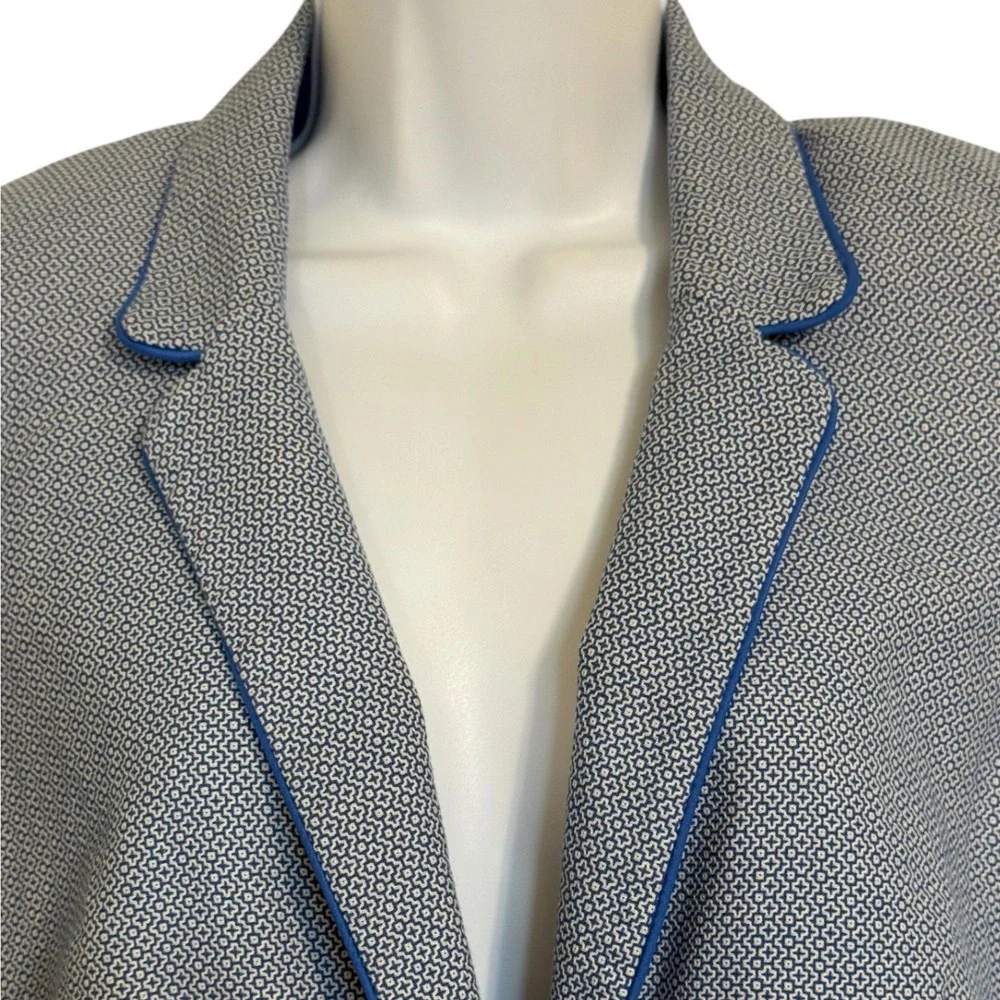 🆕 THE LIMITED Vintage Blue Geometric Print Single Button Blazer Jacket EUC L‎